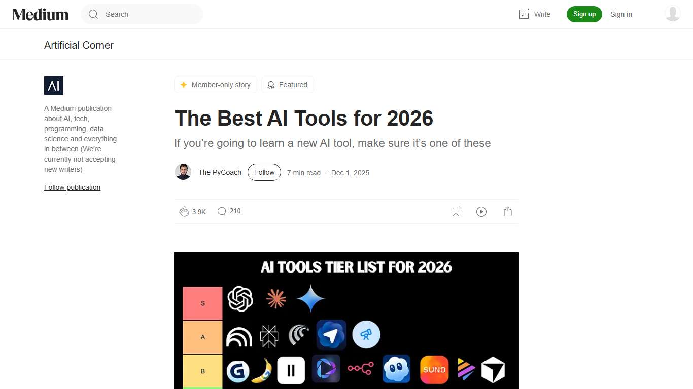 The Best AI Tools for 2026. If you’re going to learn a new AI tool… | by The PyCoach | Artificial Corner | Dec, 2025 | Medium